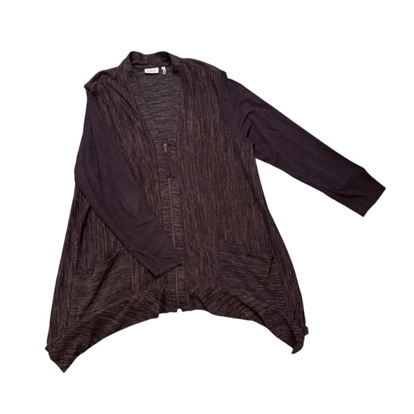 LOGO by Lori Goldstein L Brown Knit Zip Cardigan - Picture 4 of 7